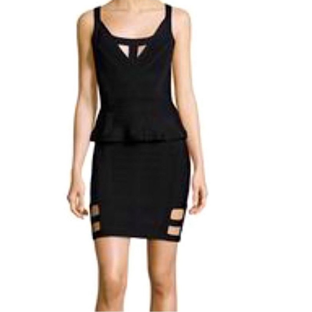 HERVE LEGER Peplum Waist Caging Structured Bandage Dress
